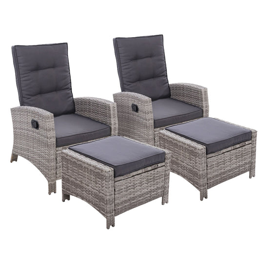 2PC Sun lounge Recliner Chair Wicker Outdoor Furniture Patio Garden Grey
