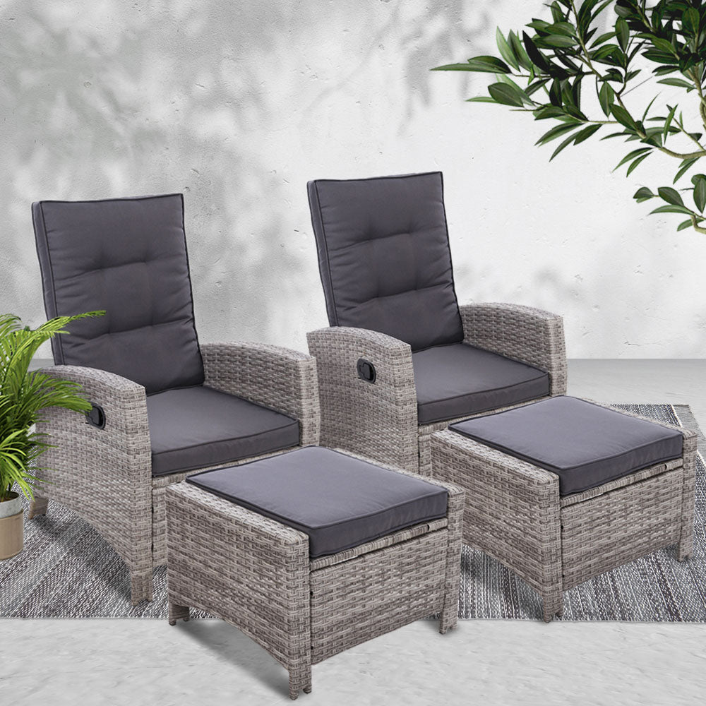 Set of 2 Sun lounge Recliner Chair Wicker Lounger Sofa Day Bed Outdoor Chairs Patio Furniture Garden Cushion Ottoman Gardeon