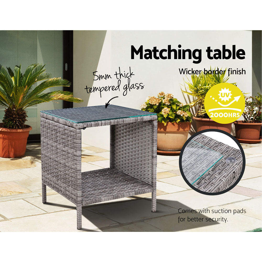 Gardeon Outdoor Setting Recliner Chair Table Set Wicker lounge Patio Furniture Grey