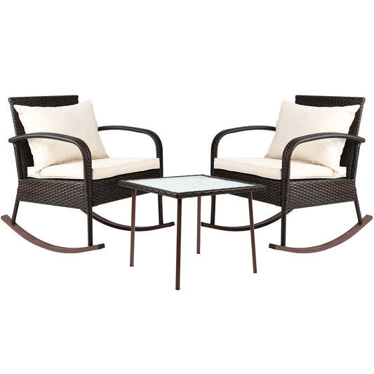 Gardeon 3 Piece Outdoor Chair Rocking Set - Brown