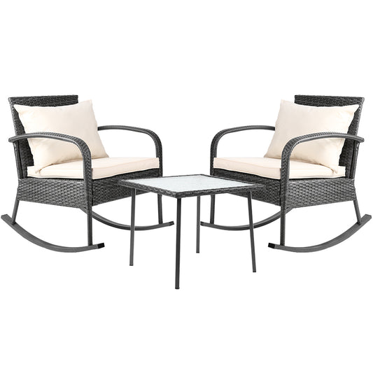 Gardeon 3 Piece Outdoor Chair Rocking Set - Grey
