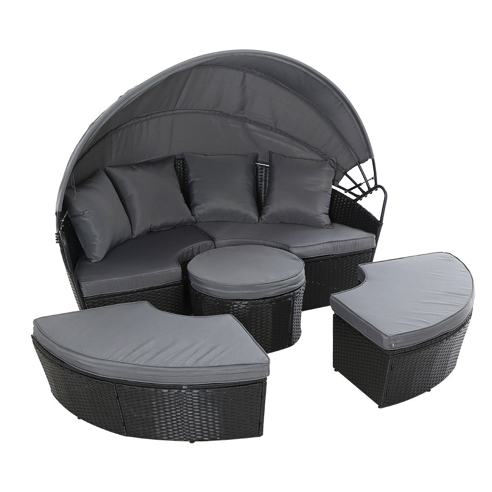 Gardeon Outdoor Lounge Setting Sofa Patio Furniture Wicker Garden Rattan Set Day Bed Black