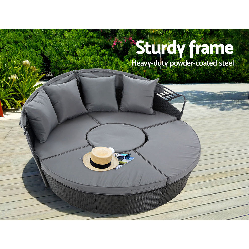 Gardeon Outdoor Lounge Setting Sofa Patio Furniture Wicker Garden Rattan Set Day Bed Black