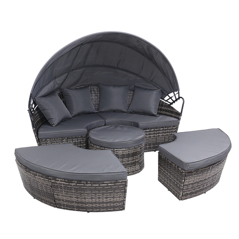 Gardeon Outdoor Lounge Setting Sofa Patio Furniture Wicker Garden Rattan Set Day Bed Grey