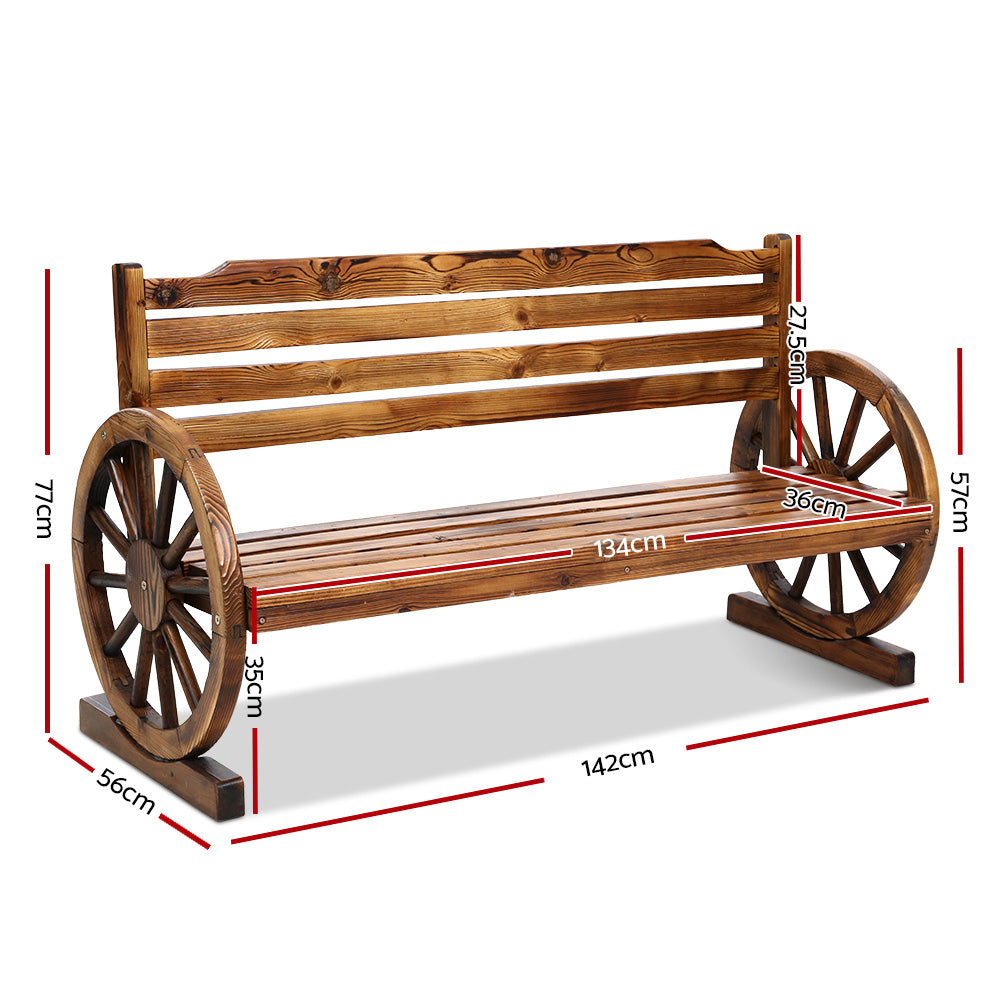 Gardeon Garden Bench Wooden Wagon Chair 3 Seat Outdoor Furniture Backyard Lounge