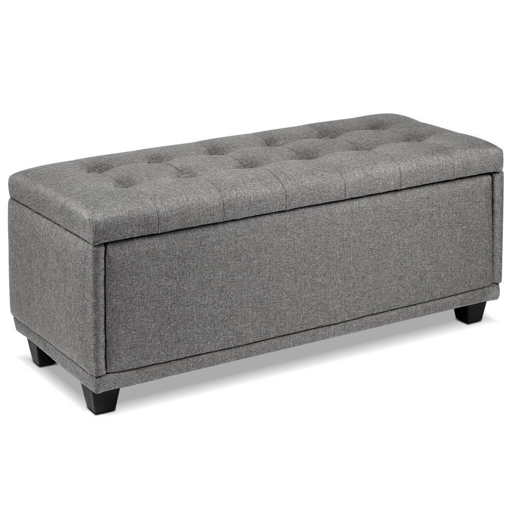 Artiss Ottoman Storage Blanket Box Linen Fabric Toy Large Light Grey