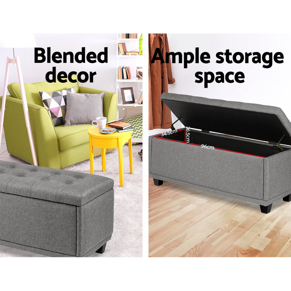 Artiss Ottoman Storage Blanket Box Linen Fabric Toy Large Light Grey