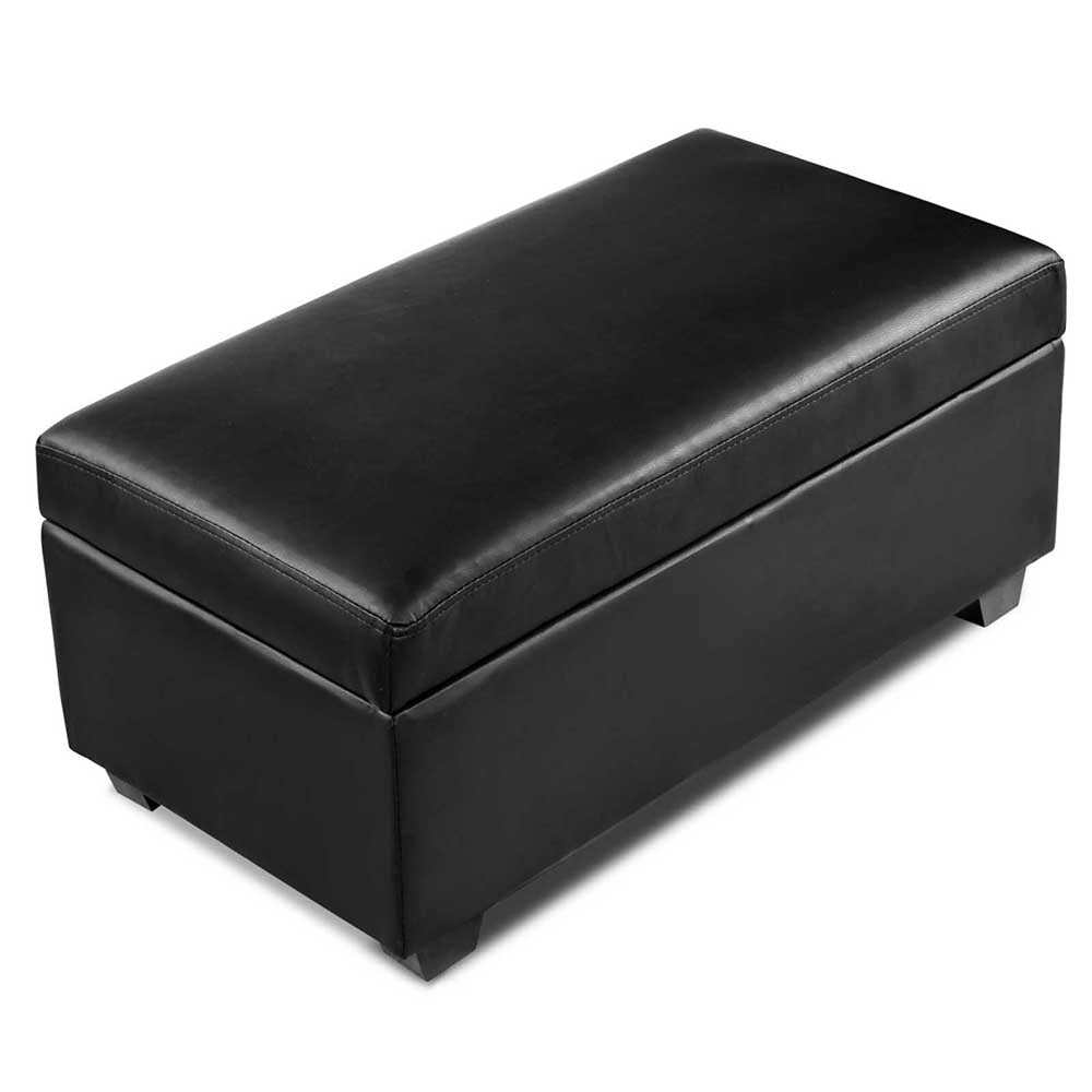 Artiss Faux PU Leather Storage Ottoman - Black