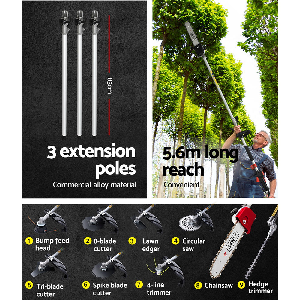 Giantz Pole Chainsaw Petrol Hedge Trimmer Brush Cutter Whipper Snipper Multitool
