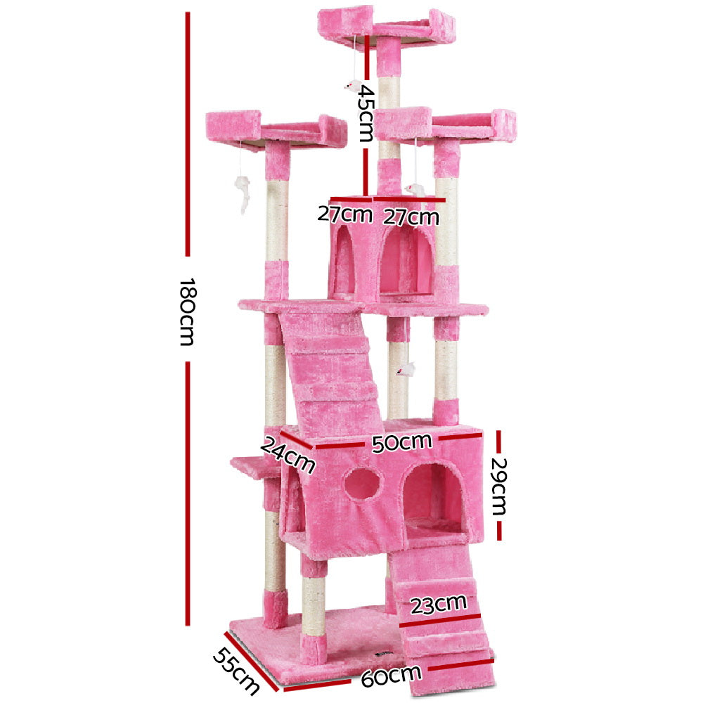 i.Pet Cat Tree 180cm Trees Scratching Post Scratcher Tower Condo House Furniture Wood Pink