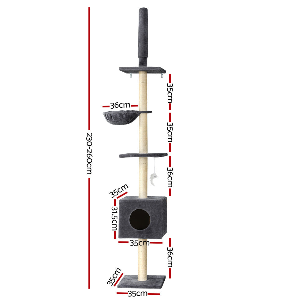 i.Pet Cat Tree Tower Scratching Post Scratcher Floor to Ceiling Cats Bed 260cm