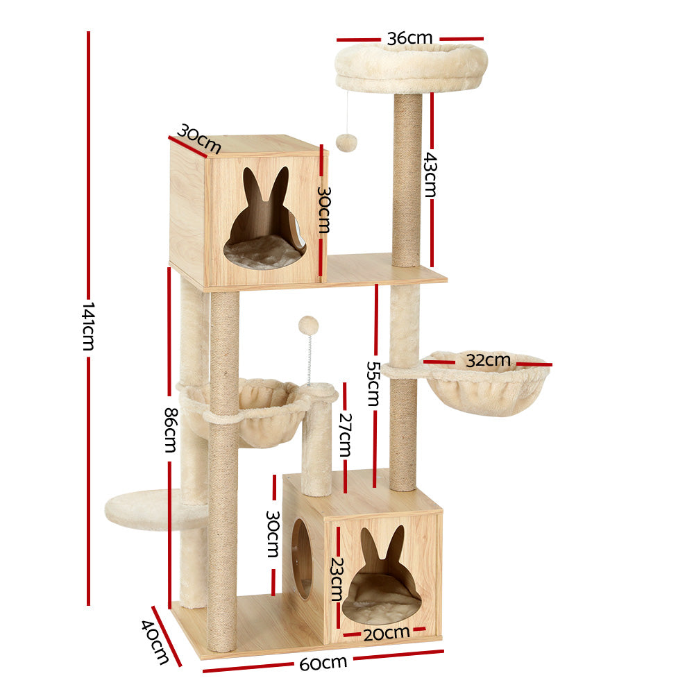 i.Pet Cat Tree Tower Scratching Post Scratcher Wood Bed Condo Toys House 141cm