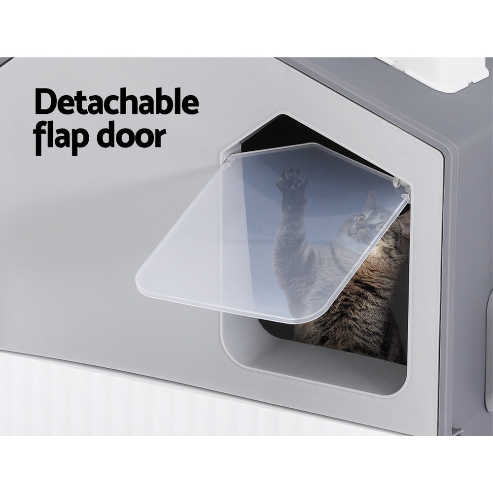 i.Pet Cat Litter Box Large Tray Kitty Toilet Fully Enclosed House Hooded Scoop Mat Grey