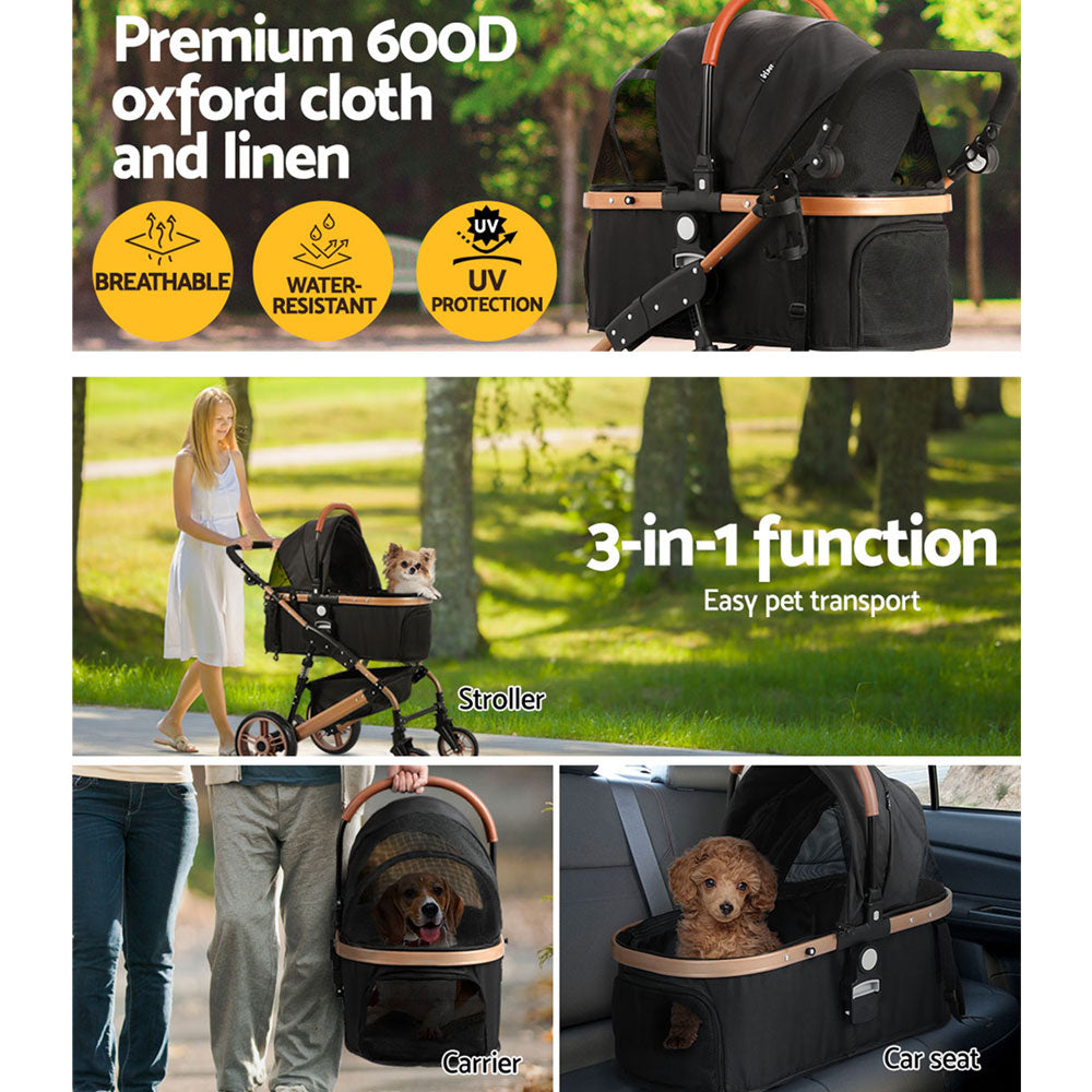 i.Pet Pet Dog Stroller Pram Large Cat Carrier Travel Pushchair Foldable 4 Wheels