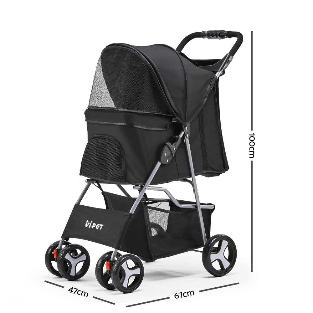 i.Pet 4 Wheel Pet Stroller - Black