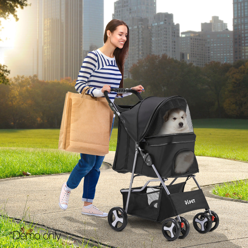 i.Pet 4 Wheel Pet Stroller - Black