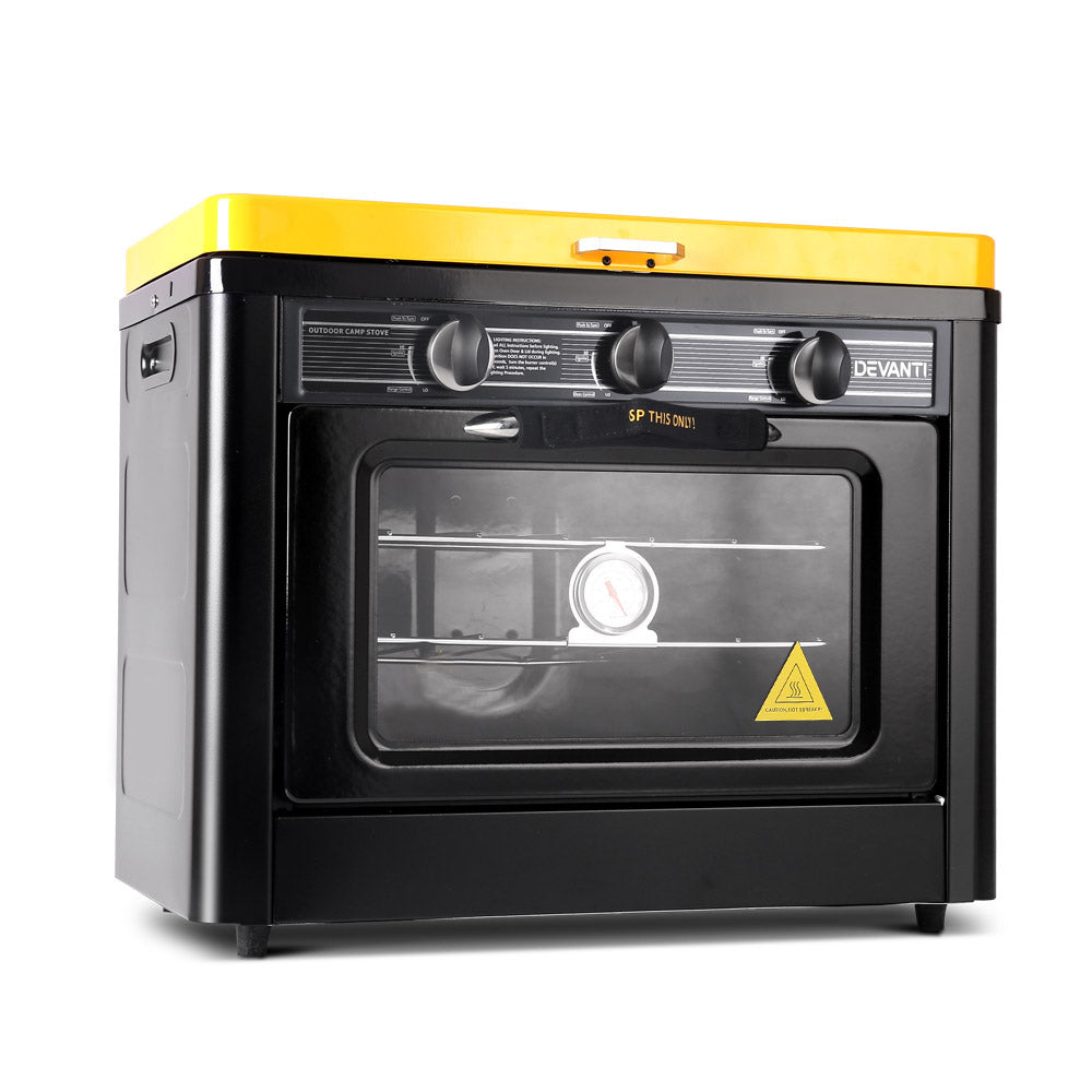 Devanti 3 Burner Portable Oven - Black & Yellow