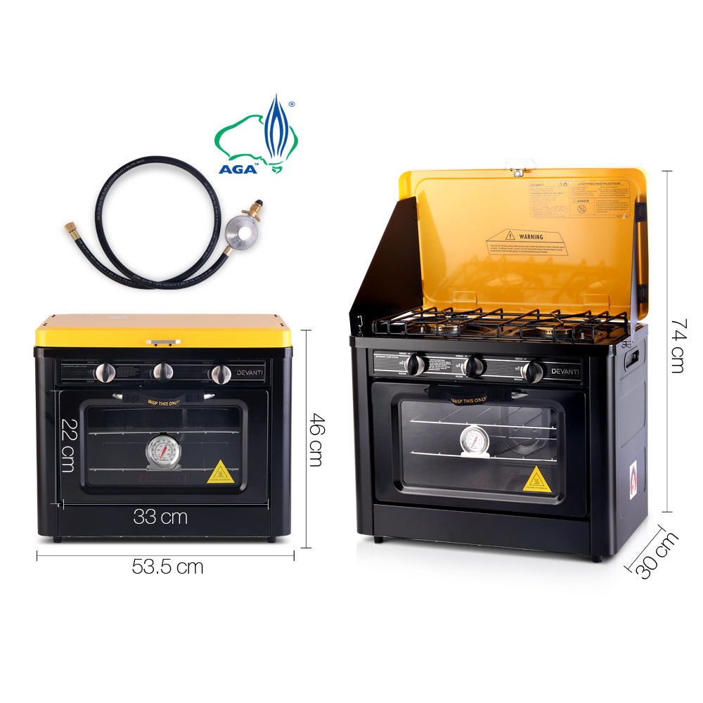 Devanti 3 Burner Portable Oven - Black & Yellow