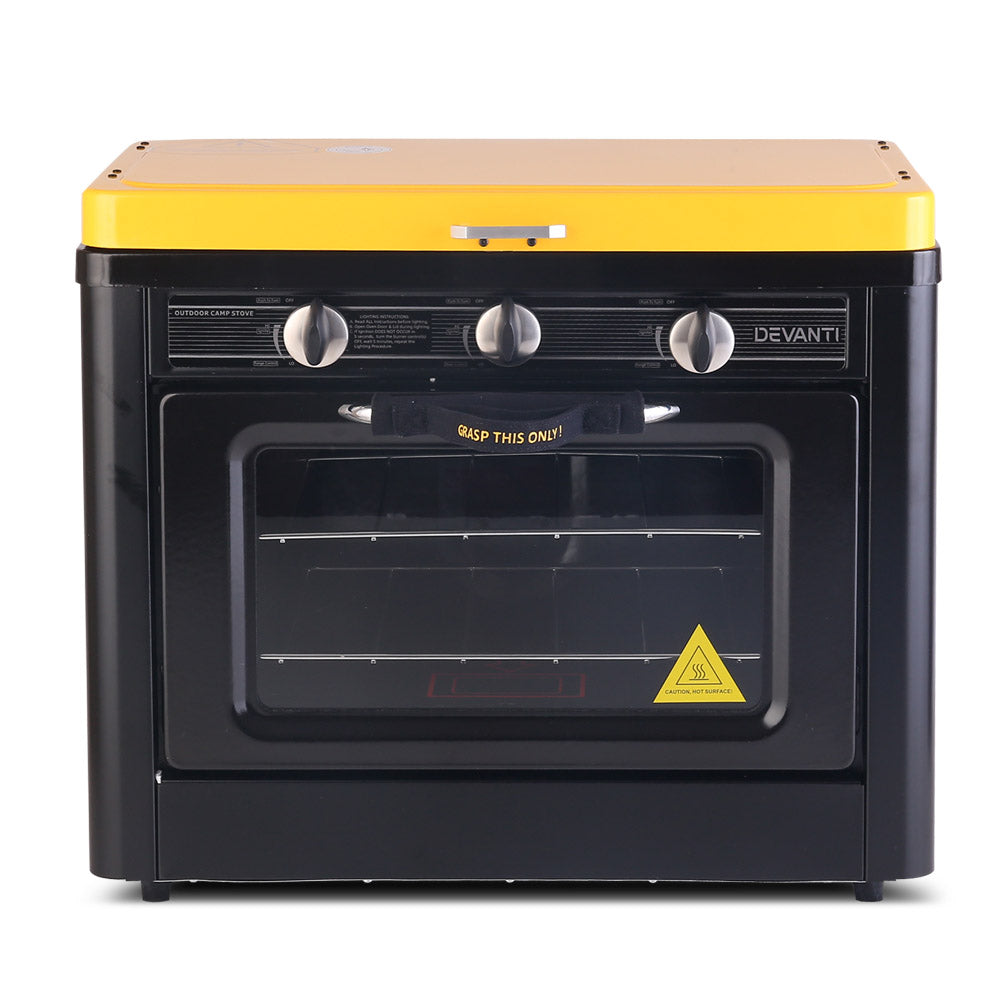 Devanti 3 Burner Portable Oven - Black & Yellow