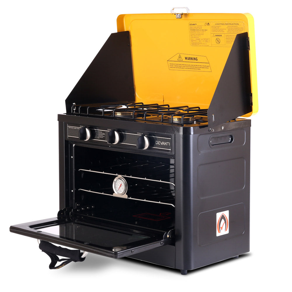 Devanti 3 Burner Portable Oven - Black & Yellow