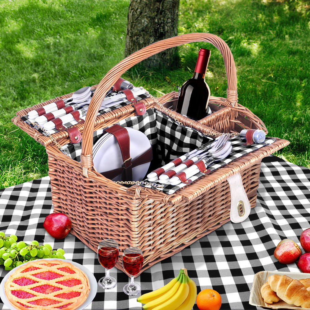 Alfresco Picnic Basket 4 Person Baskets Outdoor Insulated Blanket Deluxe