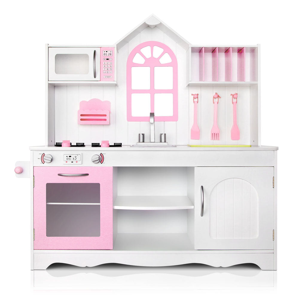 Keezi Kids Wooden Kitchen Play Set - White & Pink