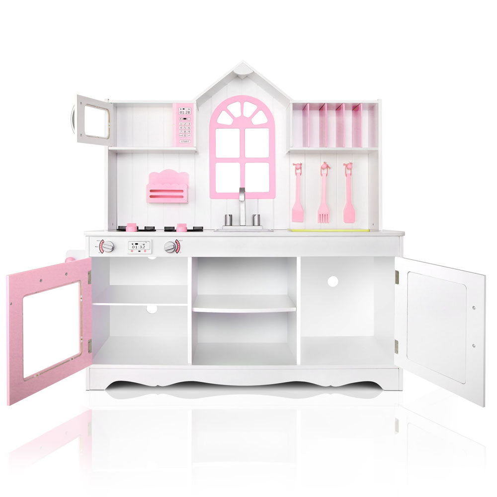 Keezi Kids Wooden Kitchen Play Set - White & Pink