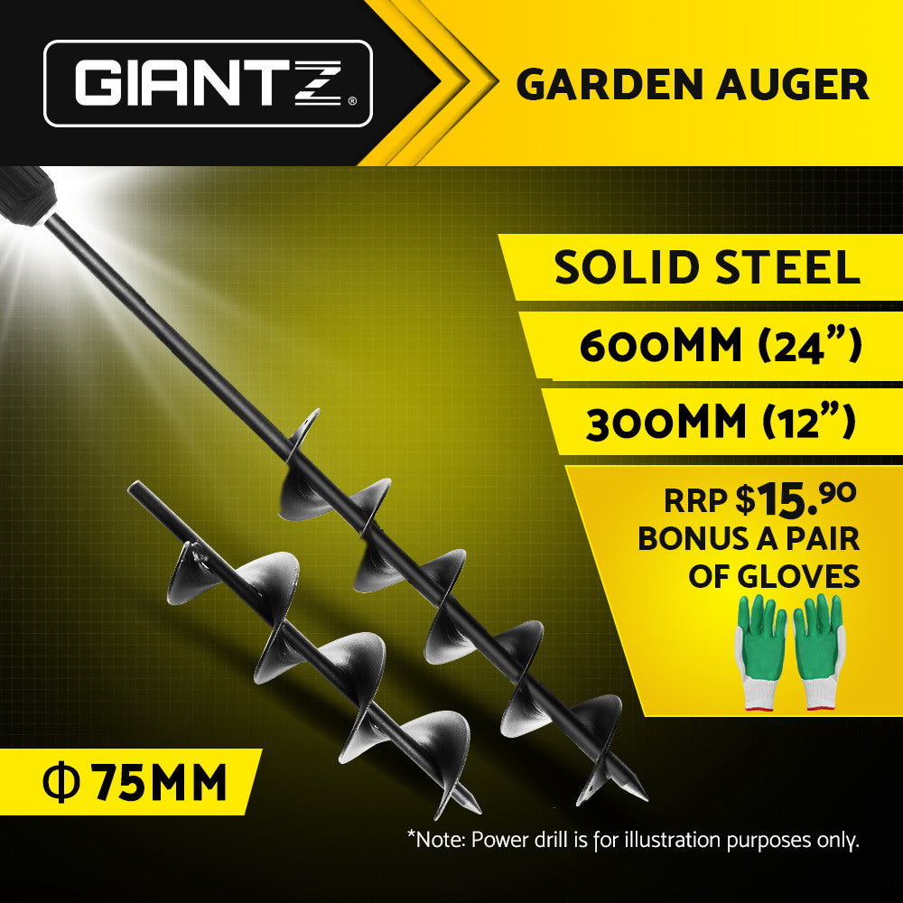 Giantz Power Garden Spiral Auger Hole Digger Earth Drill Bit Φ75x300 & 600mm