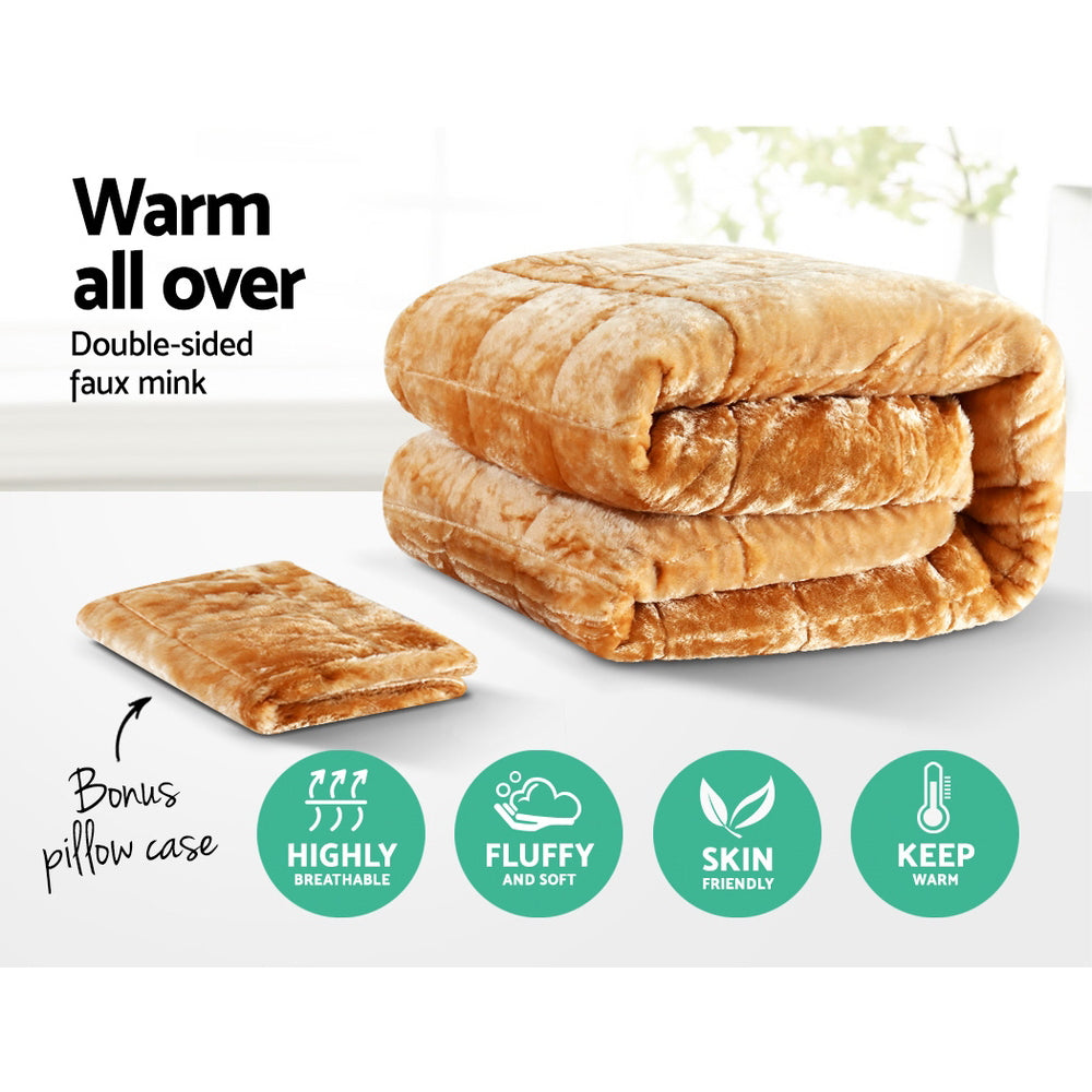 Giselle Bedding Faux Mink Quilt Comforter Fleece Throw Blanket Latte Single
