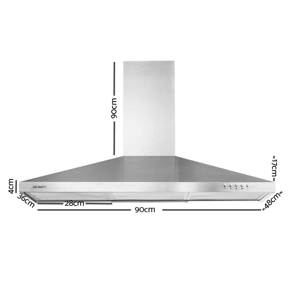 DEVANTi 900mm Rangehood Stainless Steel Range Hood Home Kitchen Canopy