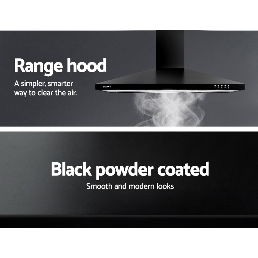 DEVANTi 900mm 90cm Rangehood Stainless Steel Range Hood Home Kitchen Canopy Black
