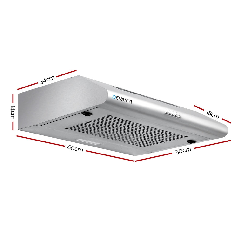 DEVANTI Fixed Range Hood Rangehood Stainless Steel Kitchen Canopy 60cm 600mm