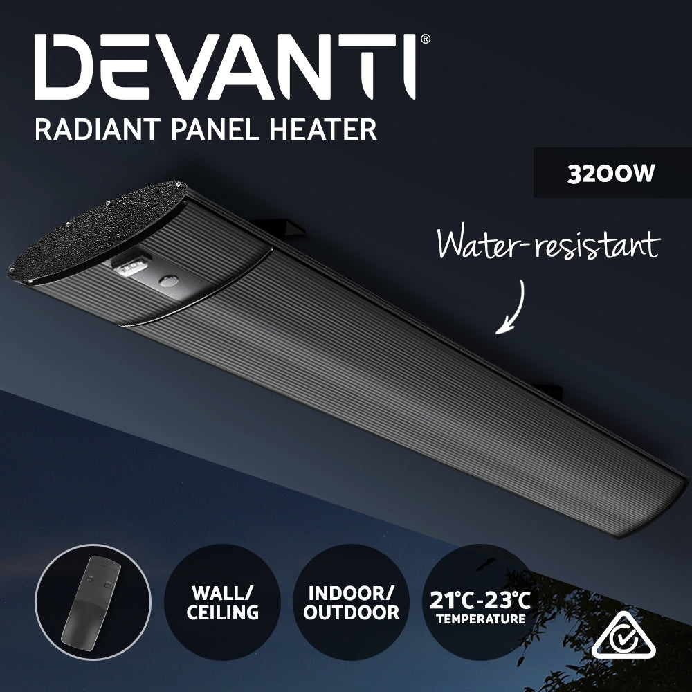 Devanti Electric Infrared Radiant Strip Heater 3200W Panel Heat Bar Remote Control