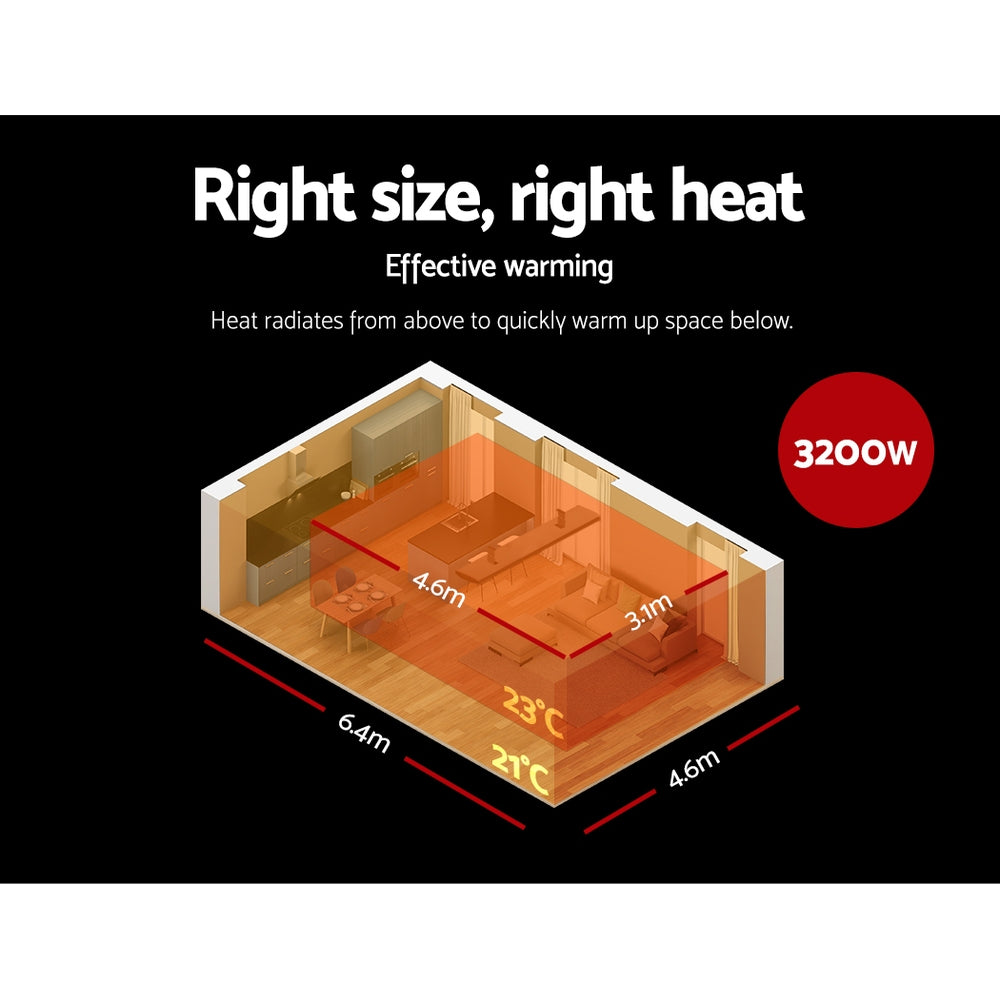 Devanti Electric Infrared Radiant Strip Heater 3200W Panel Heat Bar Remote Control
