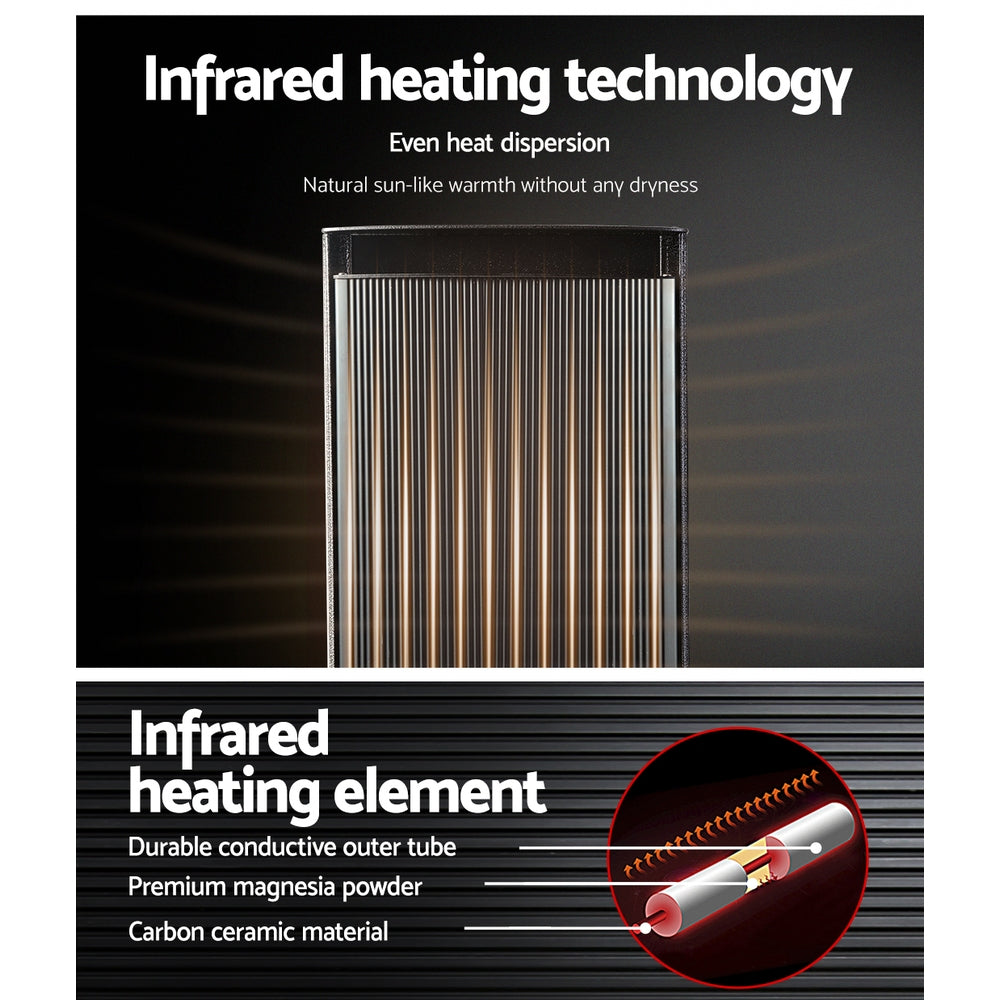 Devanti 2X 1800W Electric Infared Radiant Strip Heater Panel Outdoor Heat Bar Black