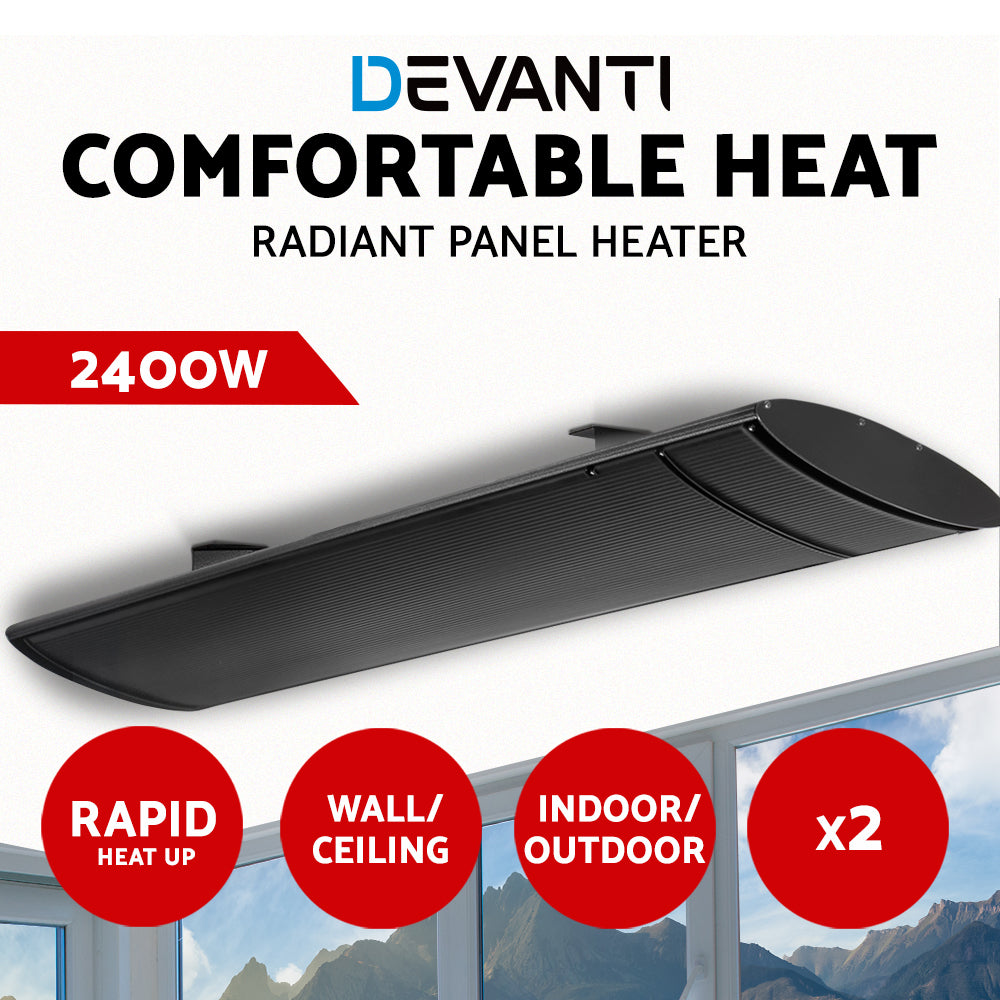 Devanti 2X 2400W Outdoor Strip Heater Electric Infrared Radiant Panel Heat Black