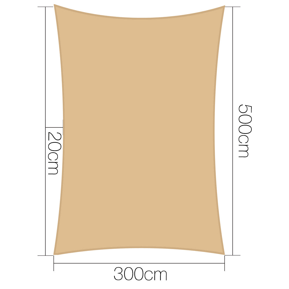 Instahut 3 x 5m Waterproof Rectangle Shade Sail Cloth - Sand Beige