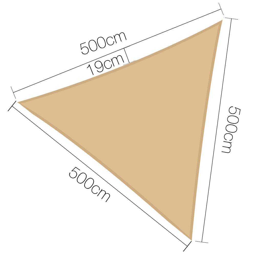 Instahut 5 x 5 x 5m Waterproof Triangle Shade Sail Cloth - Sand Beige