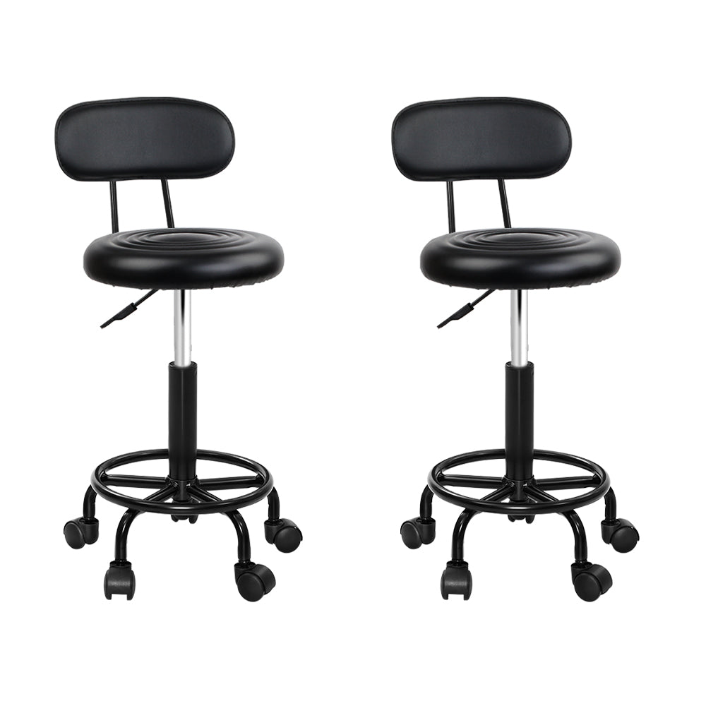 Artiss Set of 2 Salon Stools Saddle Swivel Stool Chair with Back Beauty Hairdressing Black