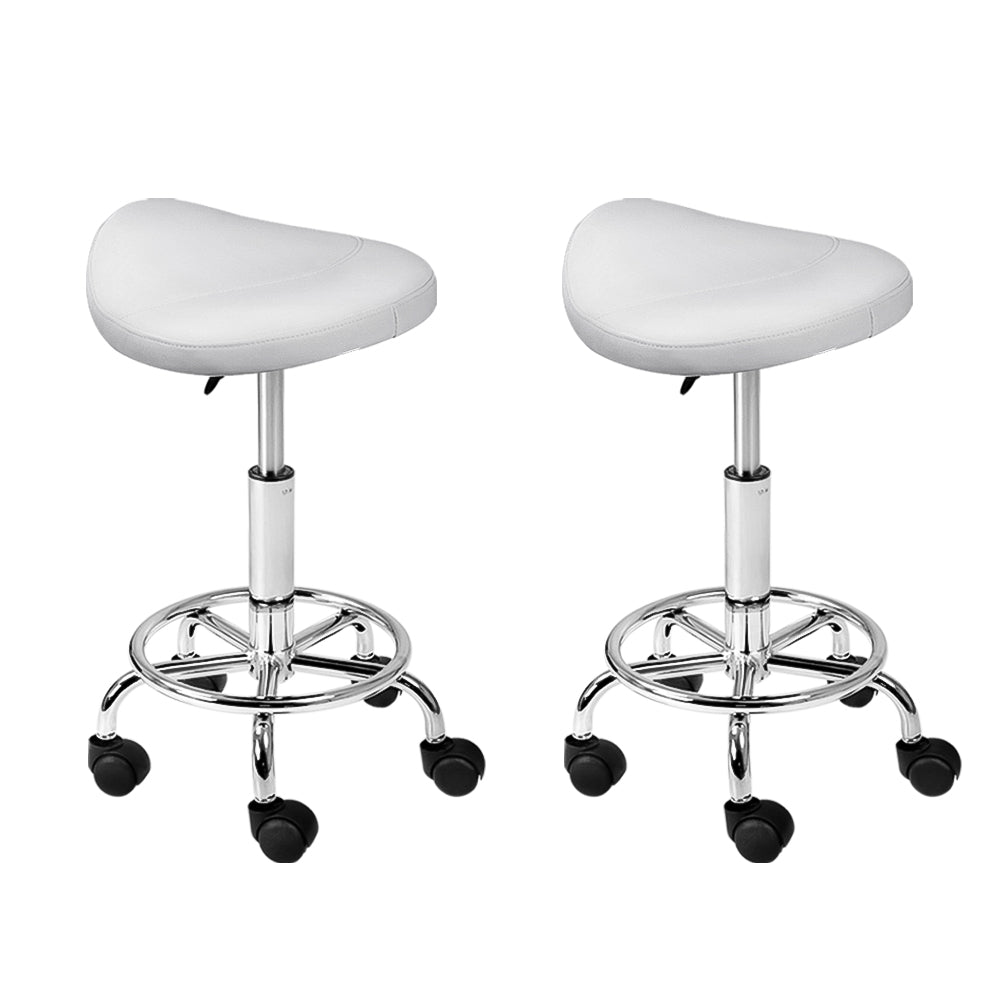 Artiss Set of 2 Saddle Salon Stool White Swivel Barber Hair Dress Chair Hydraulic Lift