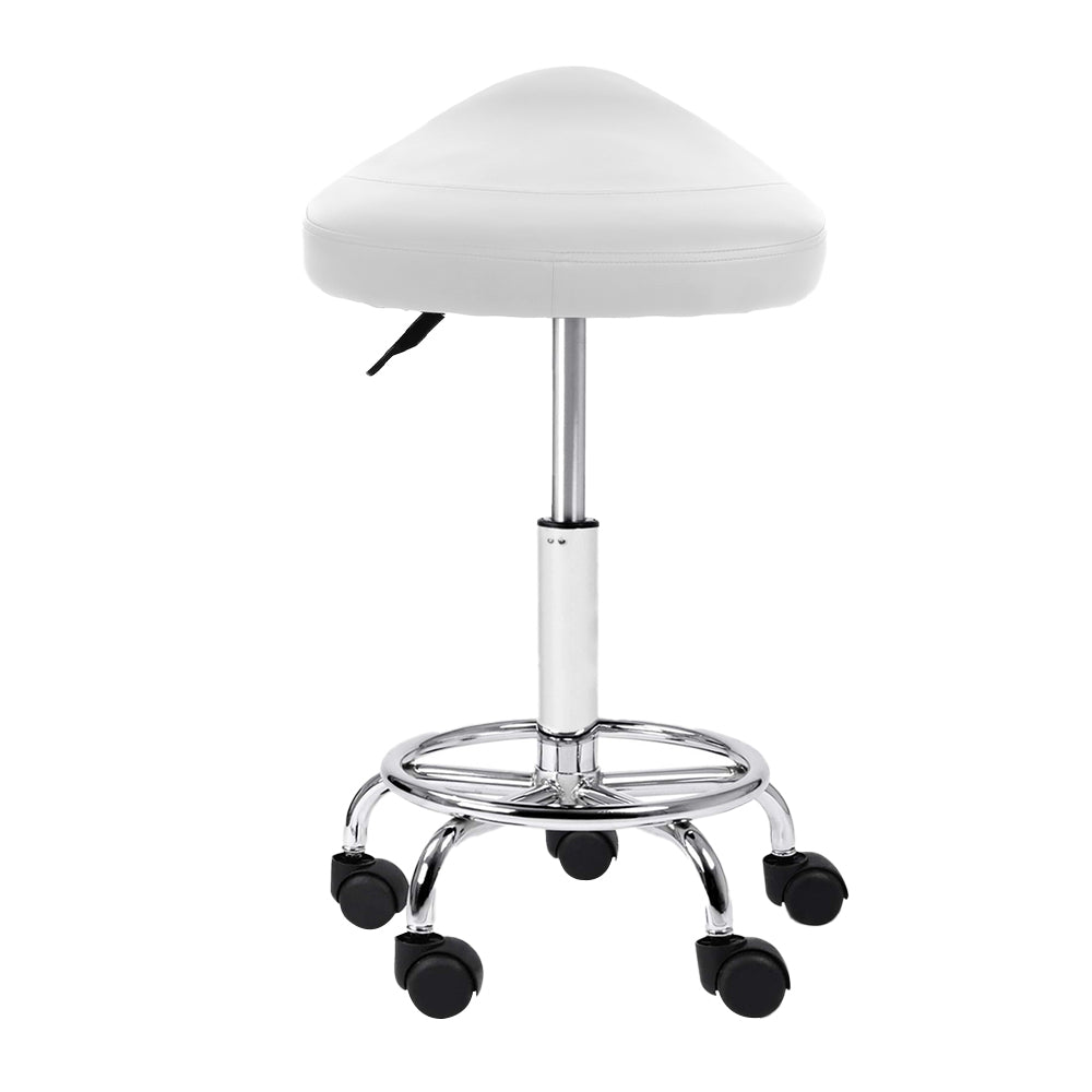 Artiss Set of 2 Saddle Salon Stool White Swivel Barber Hair Dress Chair Hydraulic Lift