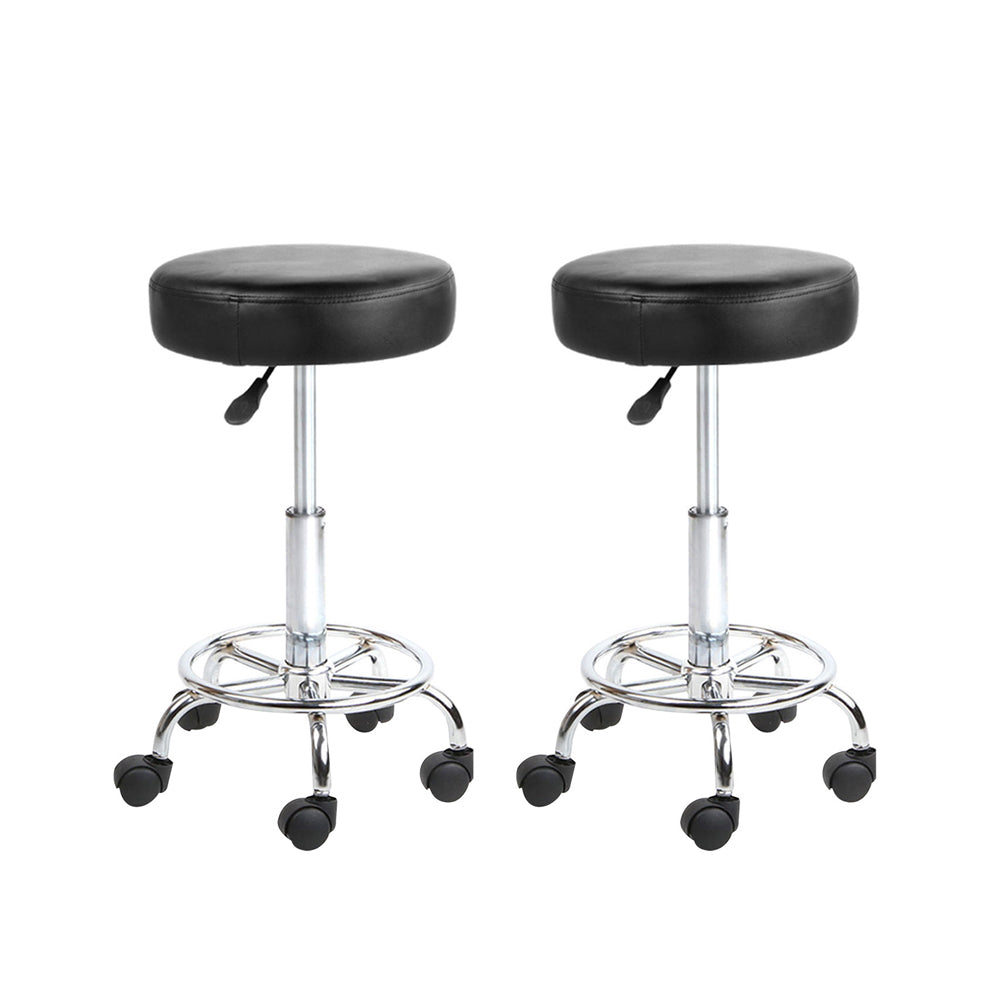 Artiss Set of 2 ROUND Salon Stool Black PU Leather Swivel Barber Hair Dress Chair Hydraulic Lift