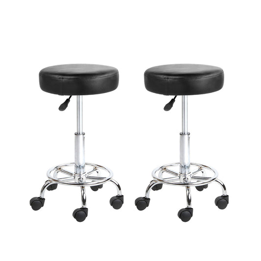 Artiss Set of 2 ROUND Salon Stool Black PU Leather Swivel Barber Hair Dress Chair Hydraulic Lift