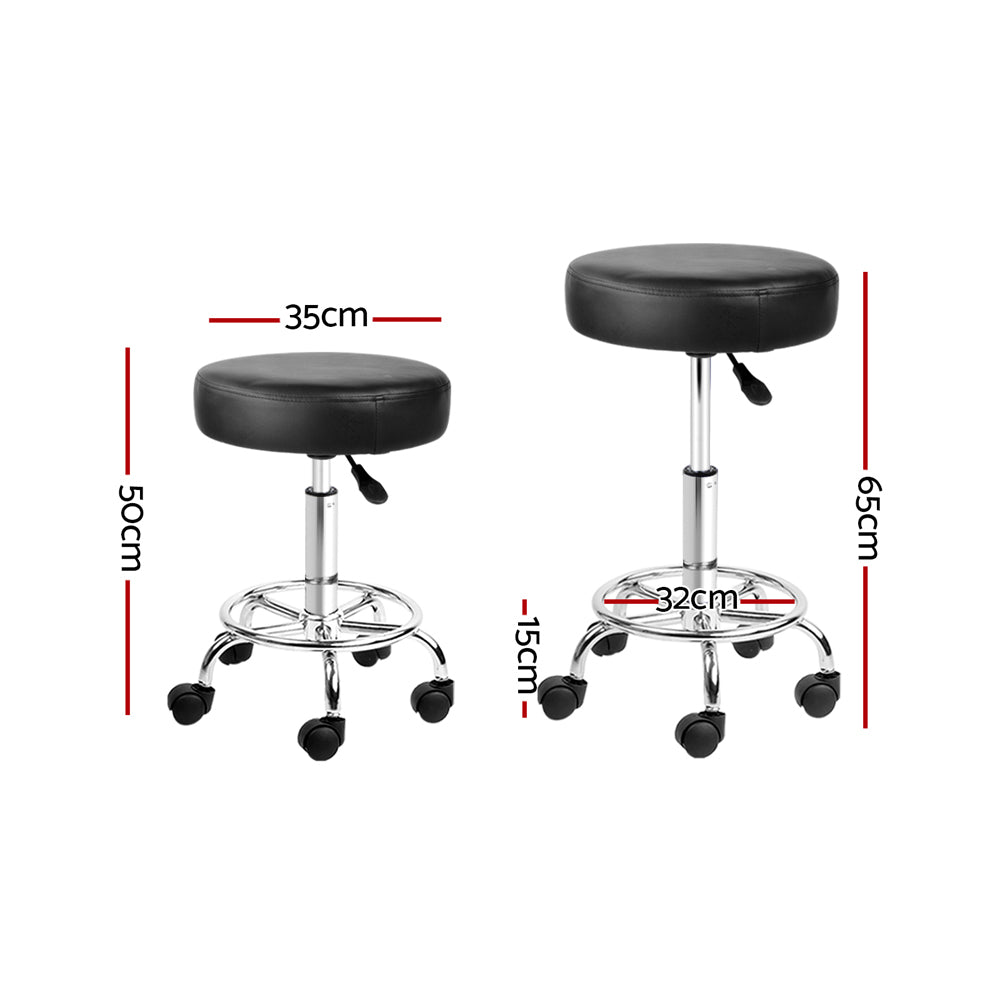 Artiss Set of 2 ROUND Salon Stool Black PU Leather Swivel Barber Hair Dress Chair Hydraulic Lift