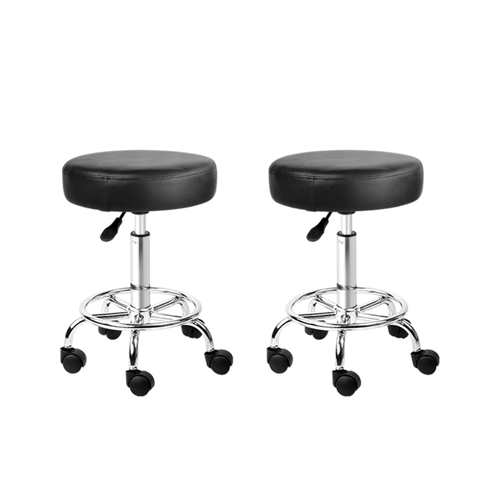 Artiss Set of 2 ROUND Salon Stool Black PU Leather Swivel Barber Hair Dress Chair Hydraulic Lift