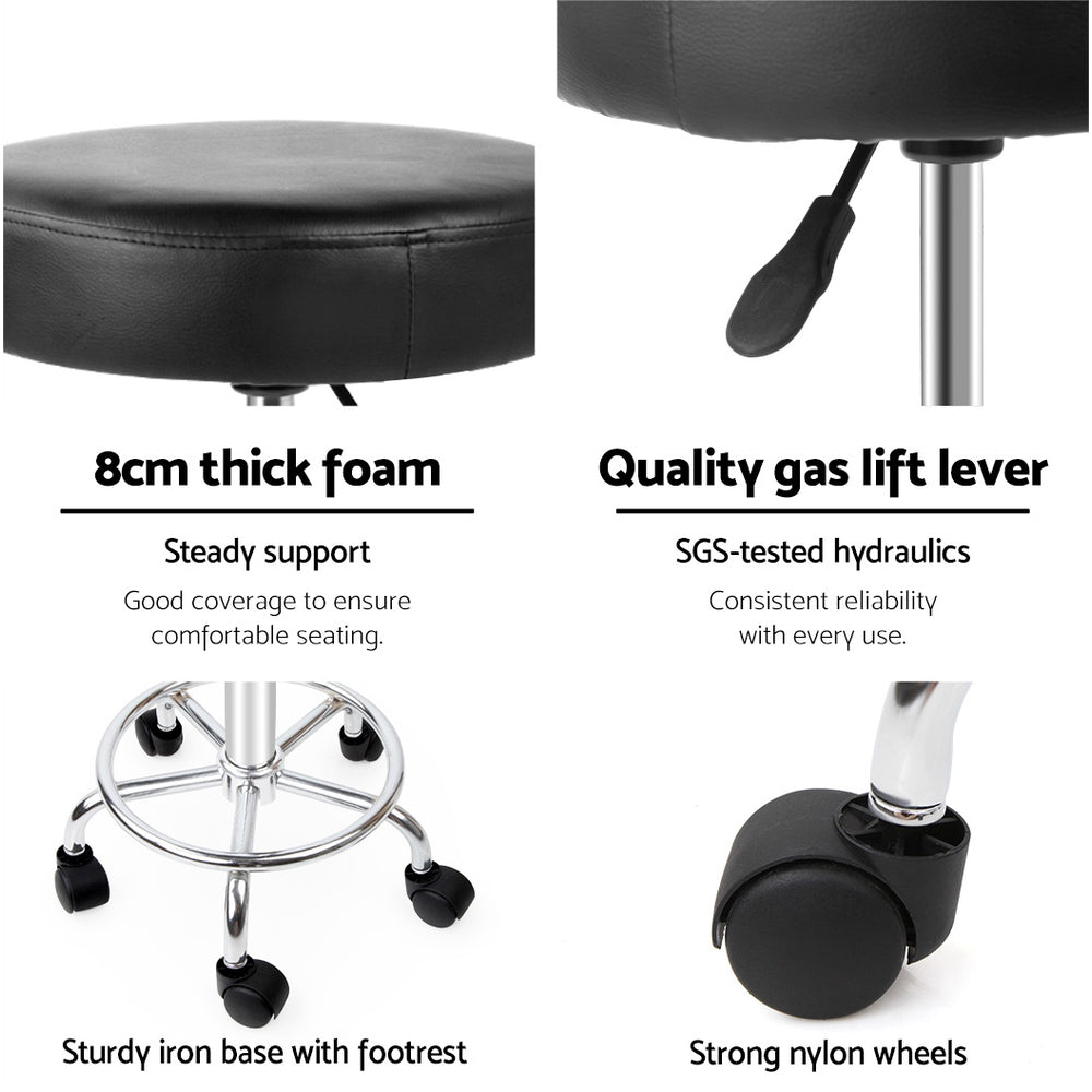 Artiss Set of 2 ROUND Salon Stool Black PU Leather Swivel Barber Hair Dress Chair Hydraulic Lift