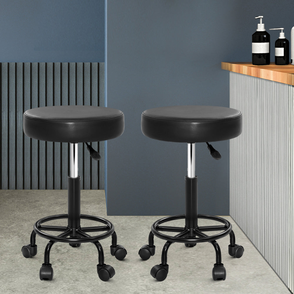 Artiss Set of 2 Salon Stools Saddle Chair Swivel Stools Black Hydraulic Lift Barber