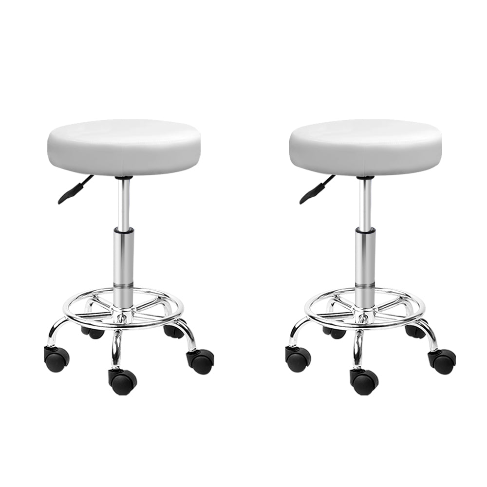 Artiss Set of 2 Round Salon Stool White Swivel Barber Beauty Chair Hydraulic Lift