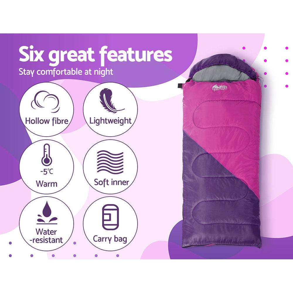 Weisshorn Sleeping Bag Bags Kid 172cm Camping Hiking Thermal Pink