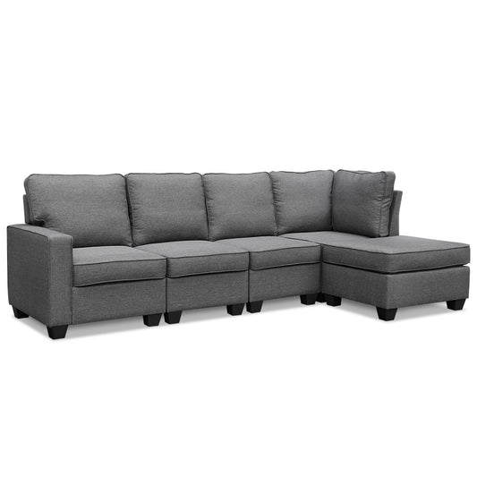 Artiss 5 Seater Sofa Chair Set Corner Couch Ottoman Fabric Dark Grey